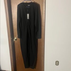 #followme Black Waffle Knit Button Front Lounge Jumpsuit – XS